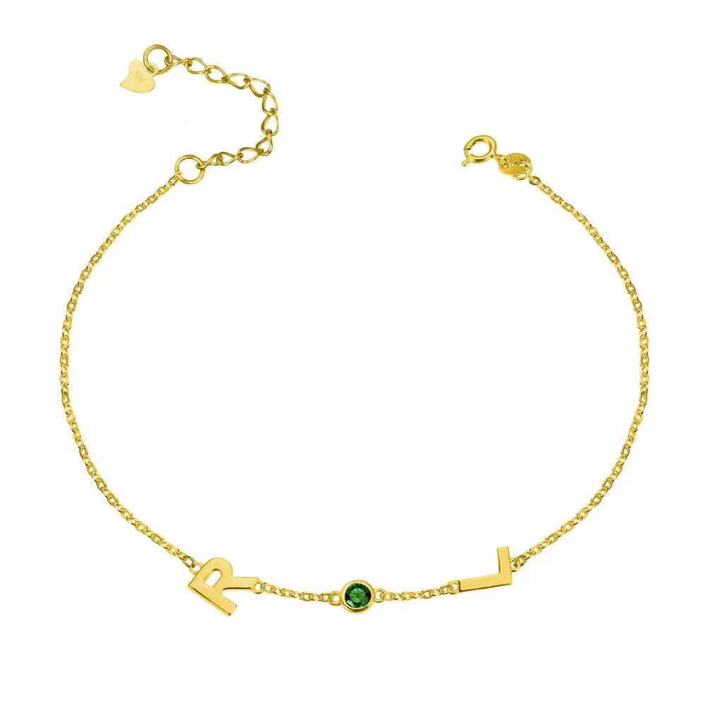 Sideway Initials/Name Birthstone Bracelet