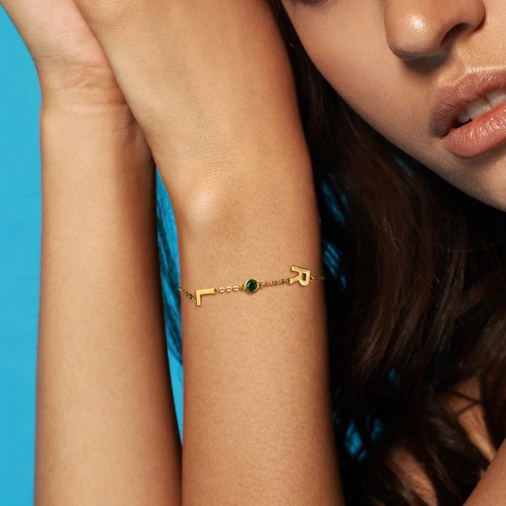 Sideway Initials/Name Birthstone Bracelet