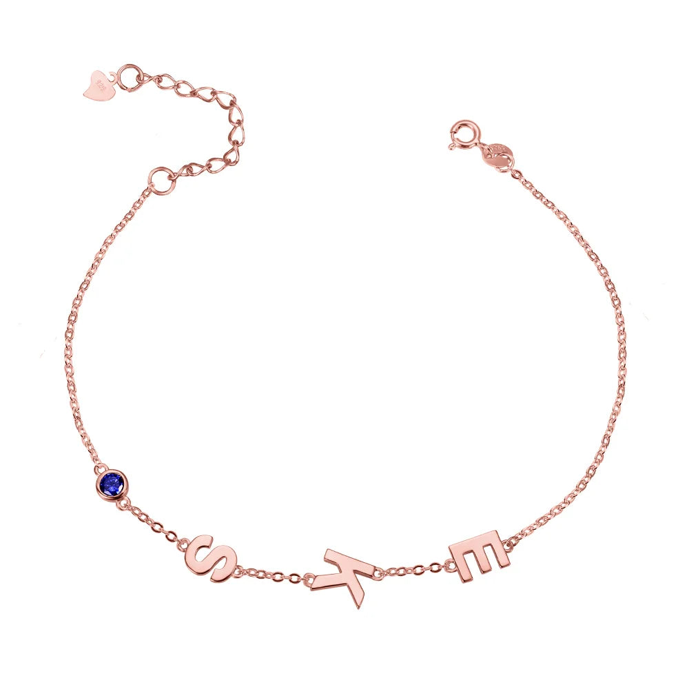 Sideway Initials/Name Birthstone Bracelet