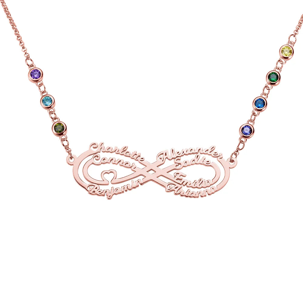 Infinity Multi Name Birthstone Necklace/