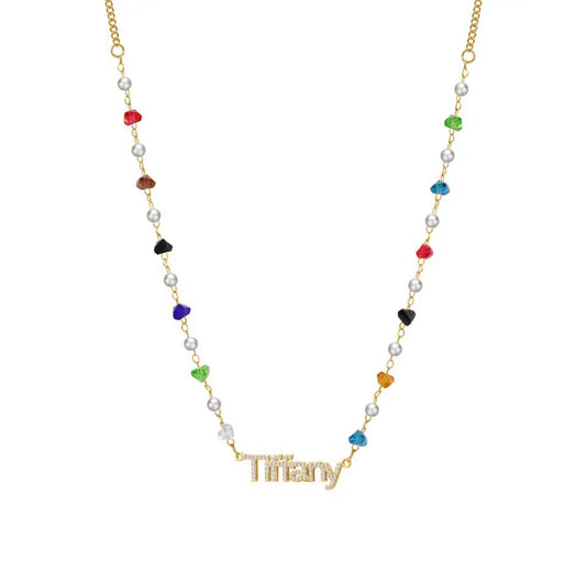 Multi Color Pearl Name Necklace