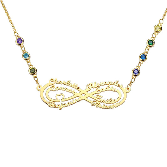 Infinity Multi Name Birthstone Necklace
