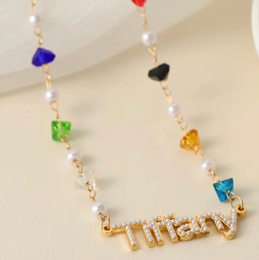 Multi Color Pearl Name Necklace