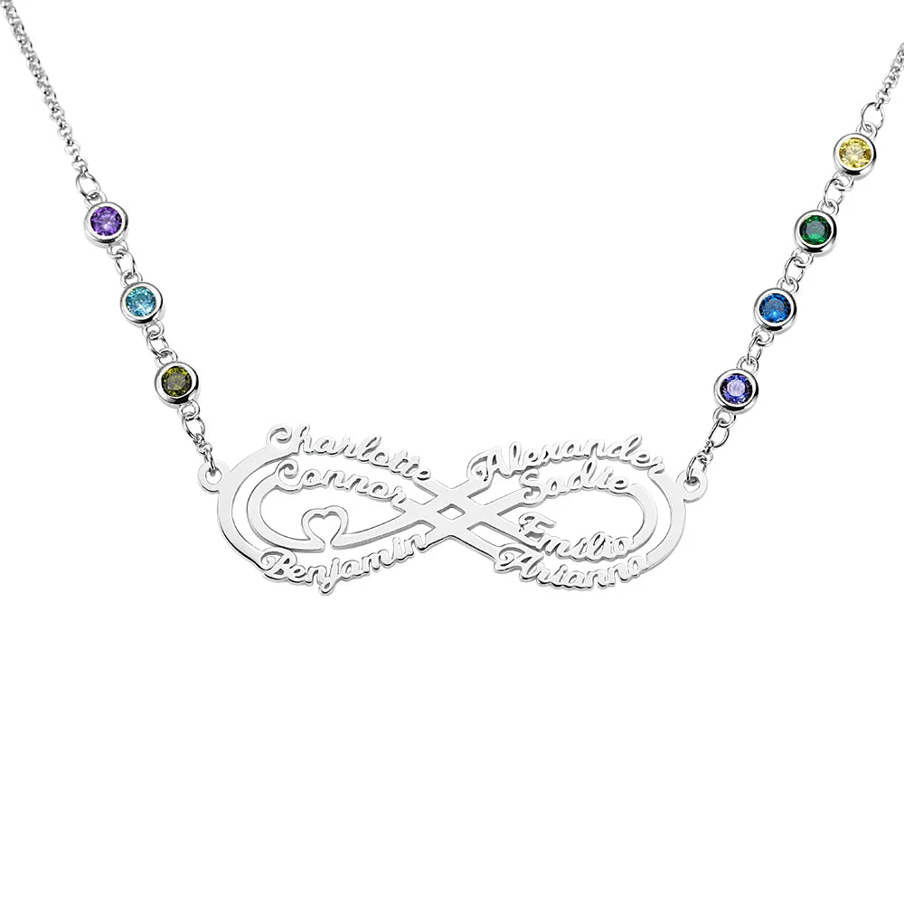 Infinity Multi Name Birthstone Necklace/