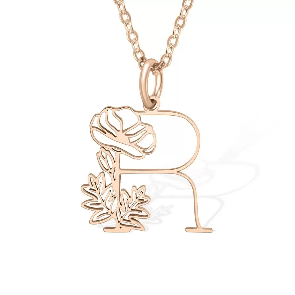 Birth Flower Initial Necklace