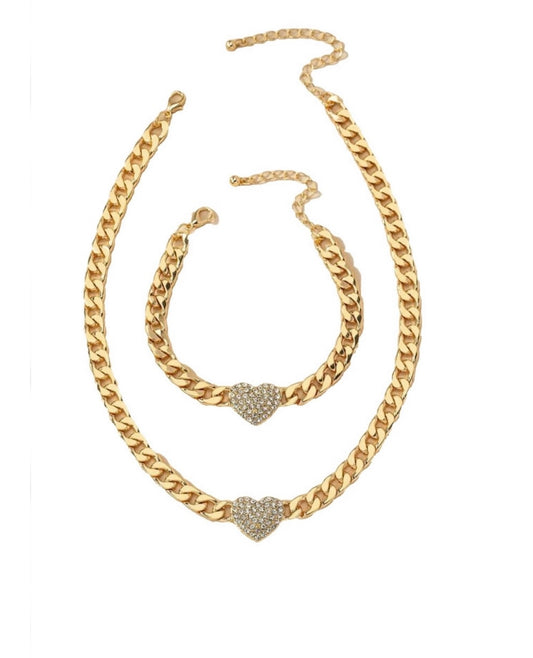 Pave Heart Necklace & Bracelet Set