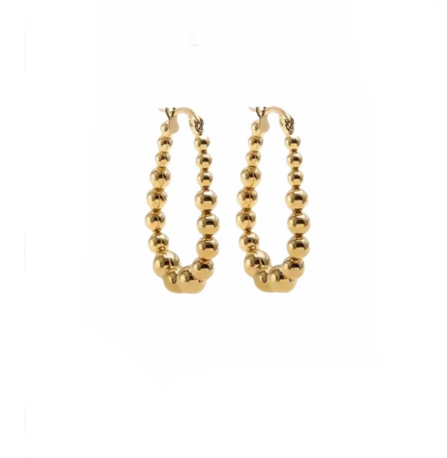 Oval Gold Bead Earrings