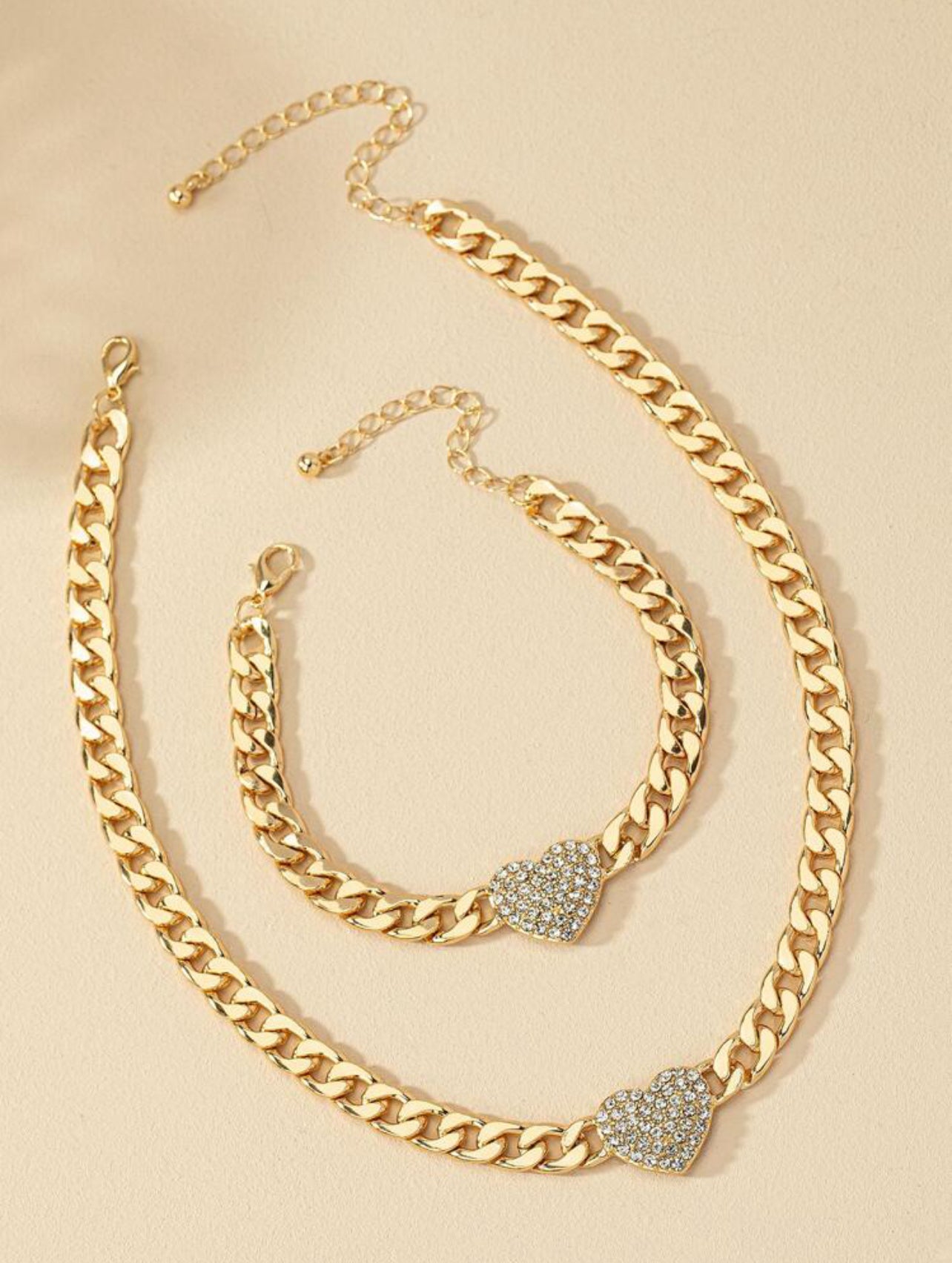 Pave Heart Necklace & Bracelet Set