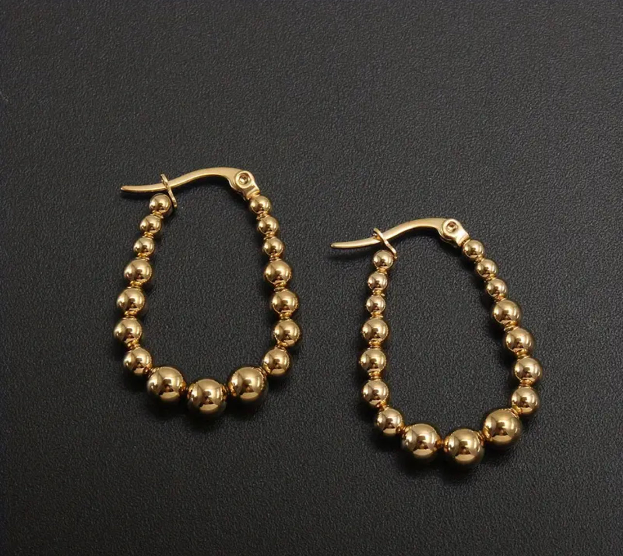 Oval Gold Bead Earrings
